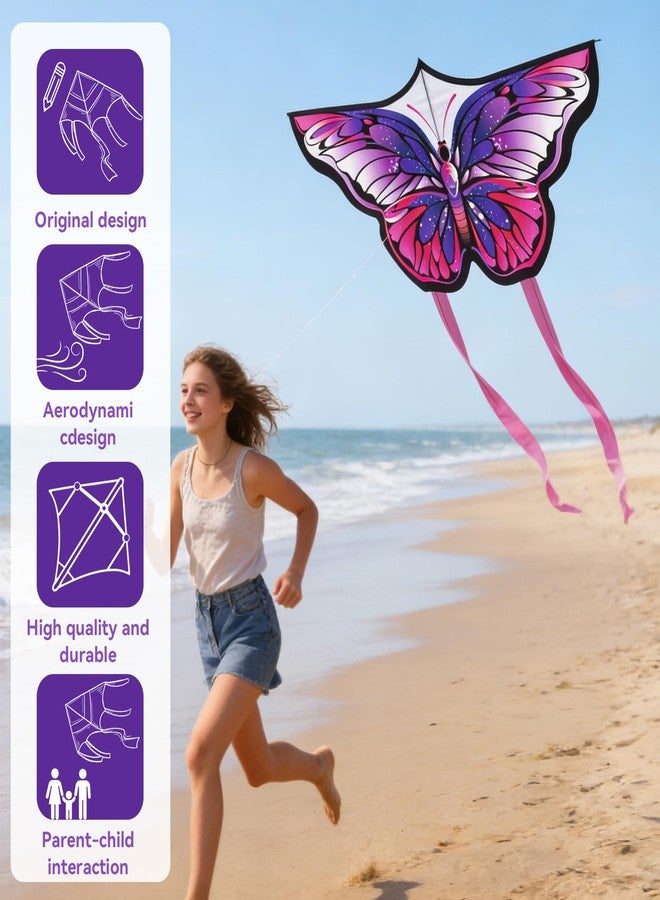 FejoHify Butterfly Kite Kids Adults Easy to Fly Assemble Ages 4-8 8-12 Single line String Handle 210t Ripstop Nylon Fabric Beach Park Outdoor Activities (Purple) - Image 5
