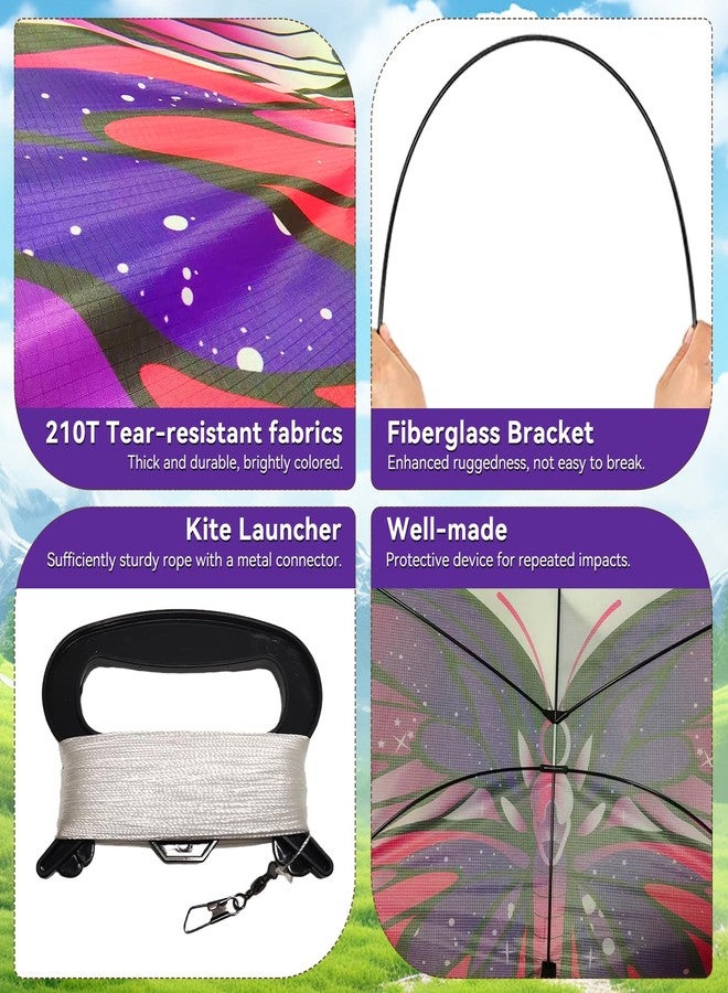 FejoHify Butterfly Kite Kids Adults Easy to Fly Assemble Ages 4-8 8-12 Single line String Handle 210t Ripstop Nylon Fabric Beach Park Outdoor Activities (Purple) - Image 4