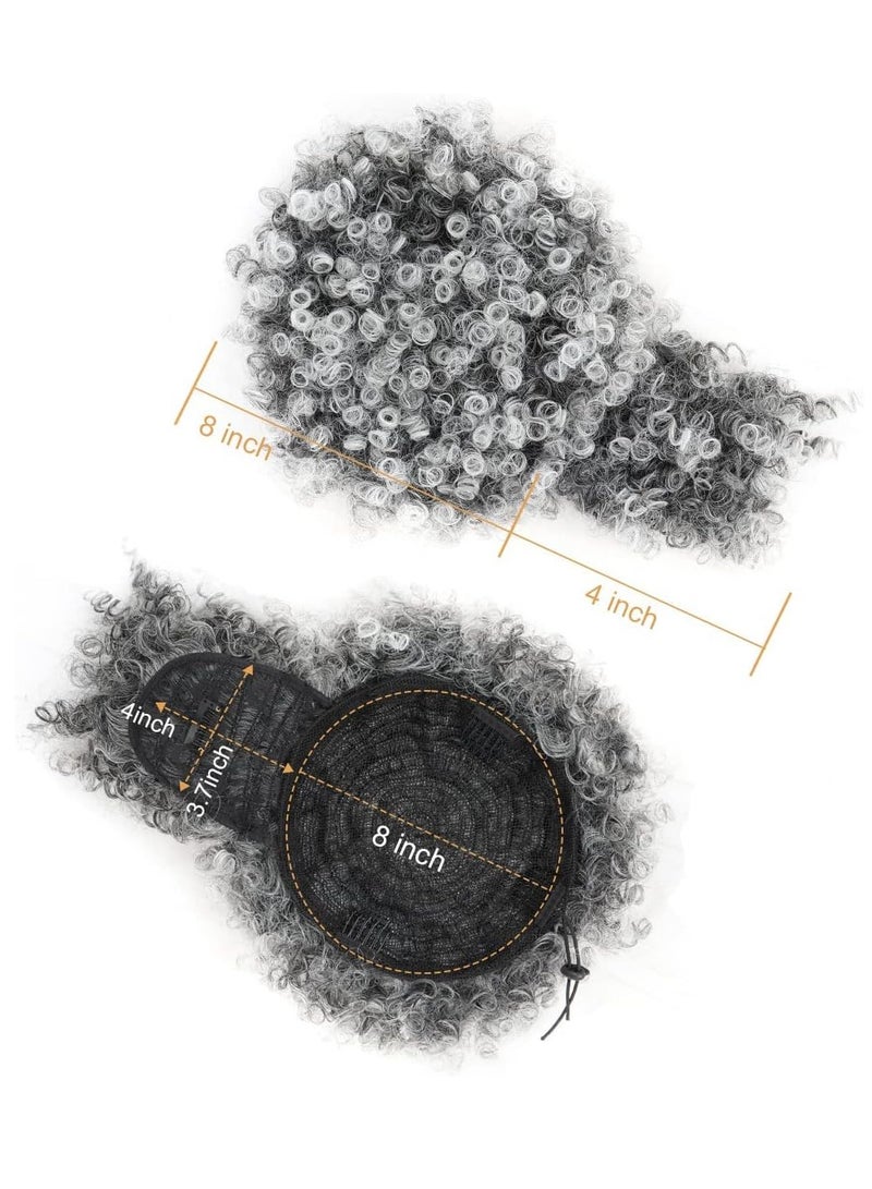 SOLARAE Afro Puff Wig, Drawstring Black Fluffy Ponytail with Bangs Pineapple Updo Hair for Women, Short Kinky Curly Ponytail Bun Grey - Image 5