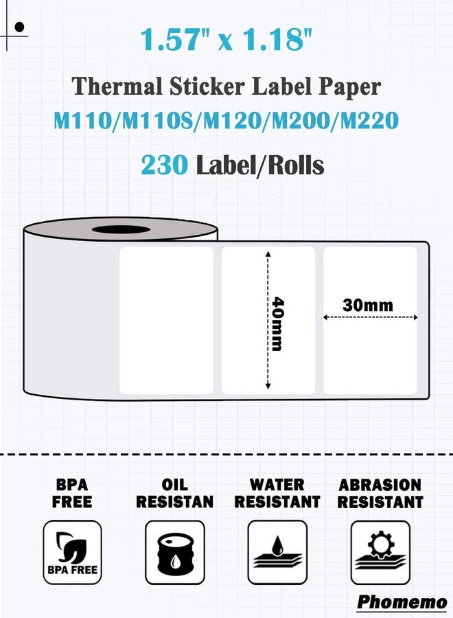 Memoqueen Phomemo Labels - Sticker Thermal Label for M110/M220/M100/M250/M102/M221 Label Printer, 1.57"x1.18"(40x30mm),Phomemo M110 Labels, 690 Labels/3Roll, Square, Black on White - Image 2