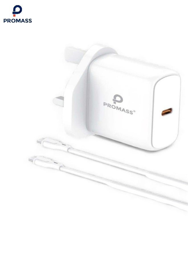 بروماس شاحن سريع 20 واط  للشحن السريع متوافق مع جالكسي و آيفون - شاحن حائط  USB C مع كابل USB-C، شاحن سريع من النوع C، يدعم الشحن السريع لسامسونج الترا S24/S23/S22/S21، جالاكسي A54، نوت 20, و آيفون 17/16/15 برو ماكس واجهزة التابلت - Image 1