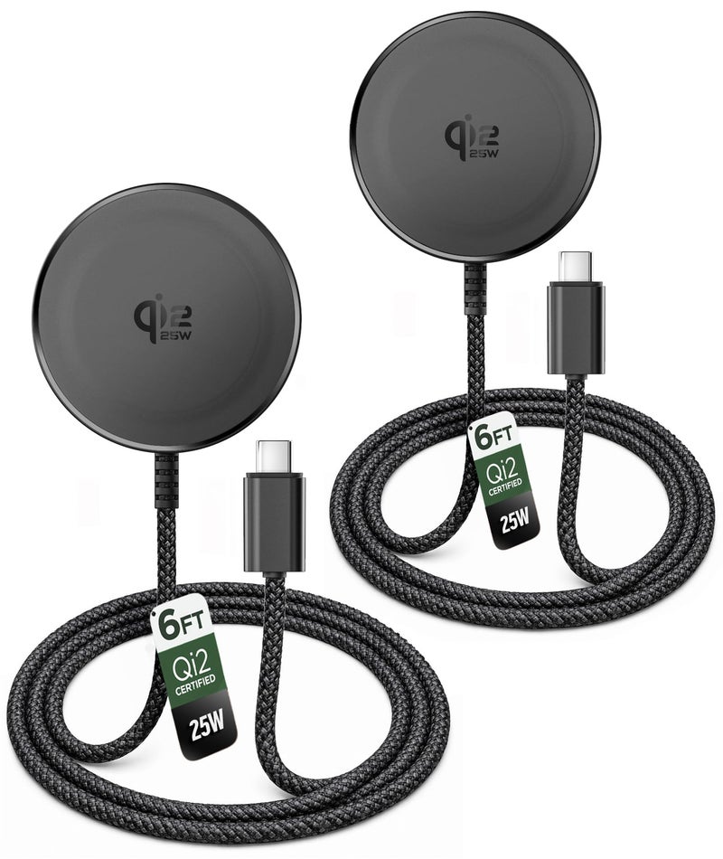 Galvanox Qi2.2 Certified 25W Magnetic Wireless Charger for Samsung (2-Pack), Fast Charging 2.0 for Galaxy S25, S26 Ultra, Android and iPhone Models, Compatible with MagSafe, Black (6Ft) - Image 1