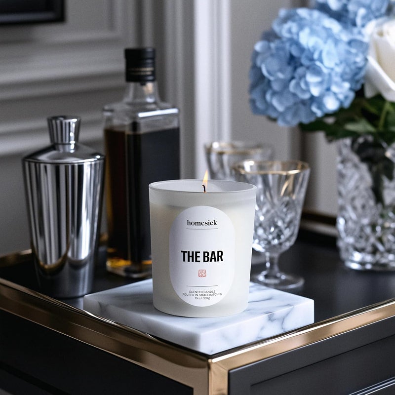 Homesick The Bar Scented Candle – 13 oz Soy Wax Candle with Organic Cotton Wick, 60–80 Hour Burn, Bourbon Vanilla Cedarwood Leather Scent, Reusable Glass Jar, Wedding & Engagement Gifts for Couples - Image 2