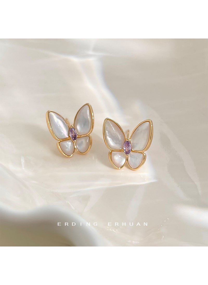 Generic - Elegant 14K Plated Butterfly Stud Earrings for Women 4704 silver needle shell butterfly earrings - Image 1