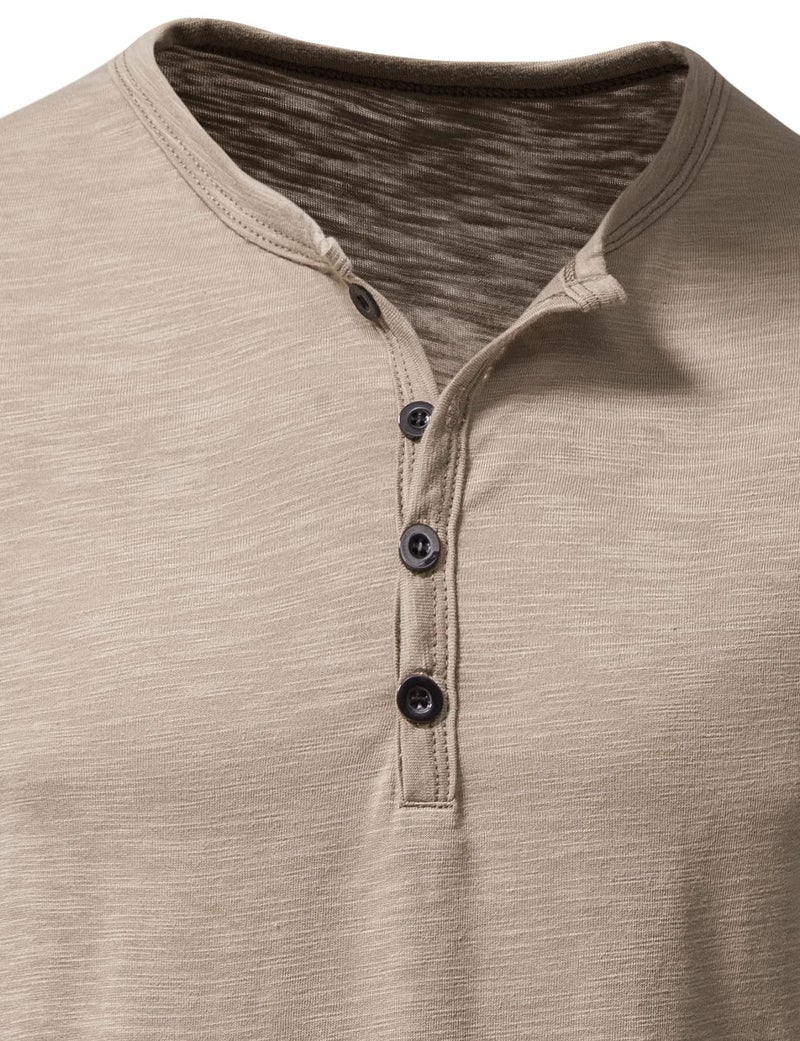 PARKLEES Men's Summer Casual Short Sleeve Henley Shirt Slim Fit 4 Buttons T-Shirts Khaki Large - Image 4