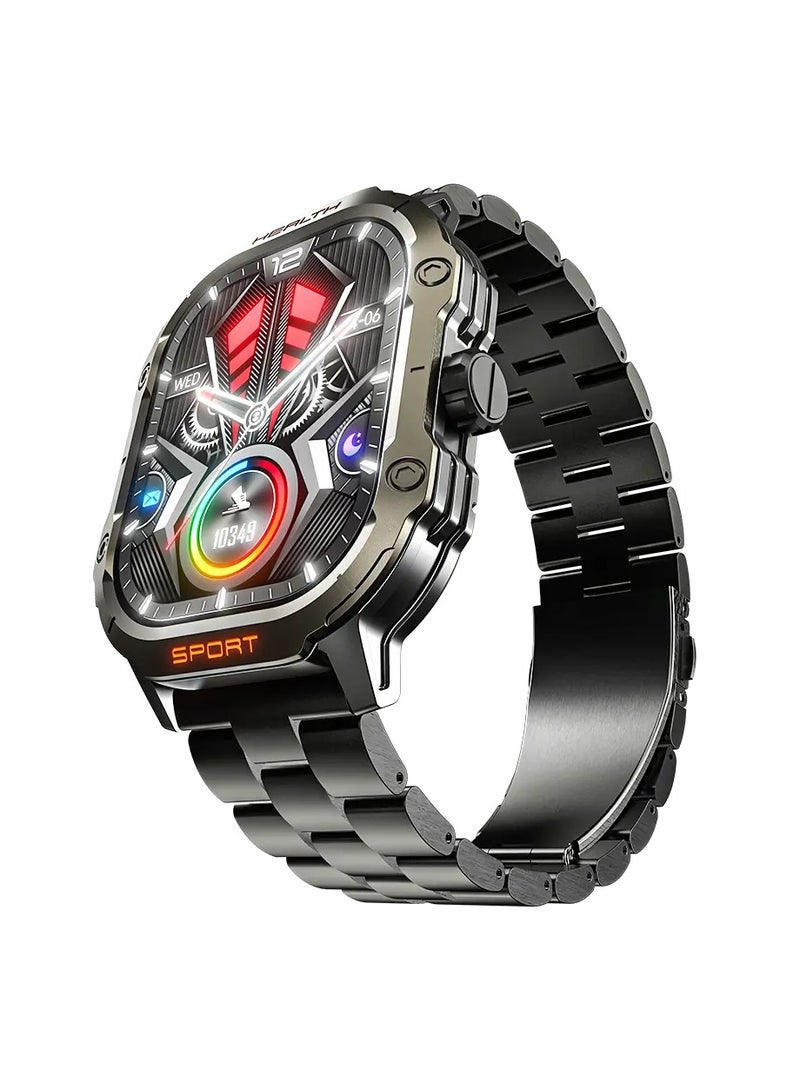 Ronin R-013 Luxe Smart Watch - 2.01 inch AMOLED AOD Display - 550 Nits - Bluetooth Calling - Heart Rate SpO2 Sleep Tracking - IP67 - Stainless Steel - Silicone + Chain Straps - 4 Day Battery - Black - Image 1