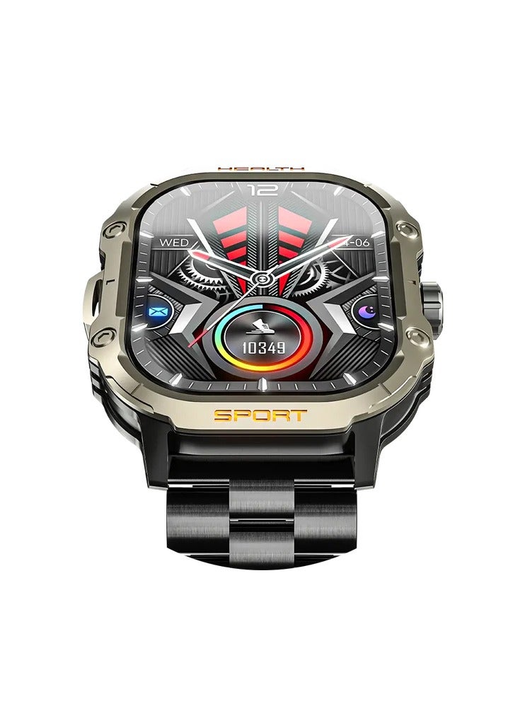 Ronin R-013 Luxe Smart Watch - 2.01 inch AMOLED AOD Display - 550 Nits - Bluetooth Calling - Heart Rate SpO2 Sleep Tracking - IP67 - Stainless Steel - Silicone + Chain Straps - 4 Day Battery - Black - Image 2