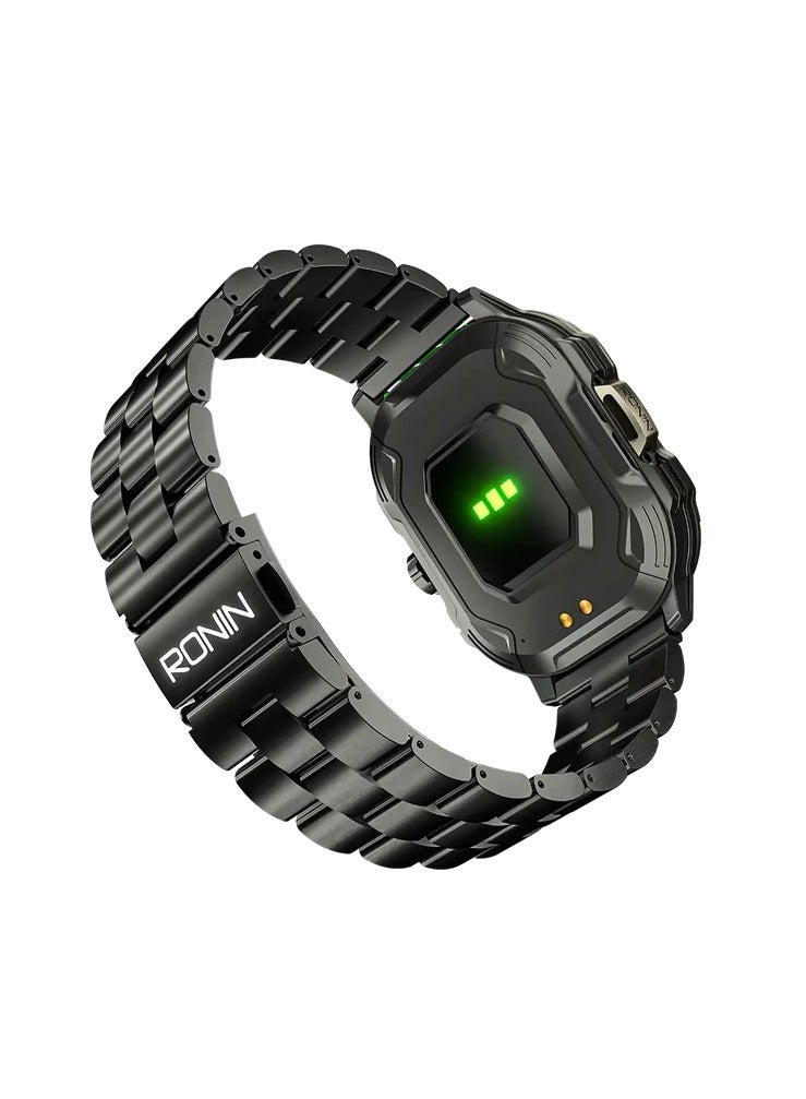 Ronin R-013 Luxe Smart Watch - 2.01 inch AMOLED AOD Display - 550 Nits - Bluetooth Calling - Heart Rate SpO2 Sleep Tracking - IP67 - Stainless Steel - Silicone + Chain Straps - 4 Day Battery - Black - Image 3