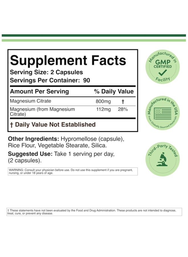 Double Wood Supplements Magnesium Citrate Capsules 800mg, 180 Capsules Double Wood Supplements - Image 2