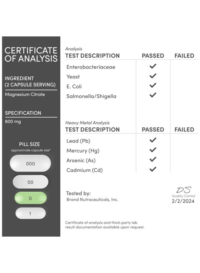 Double Wood Supplements Magnesium Citrate Capsules 800mg, 180 Capsules Double Wood Supplements - Image 5