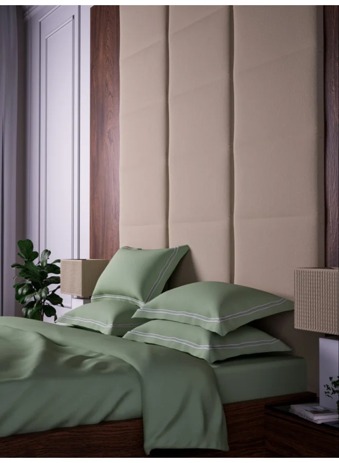 MULBERRY LIVING ملاءة سرير مقاس كوين (160x200 سم) من القطن 100%، 500 غرزة، بلون أخضر شاي، مع غطائي وسادة (50x75 سم)