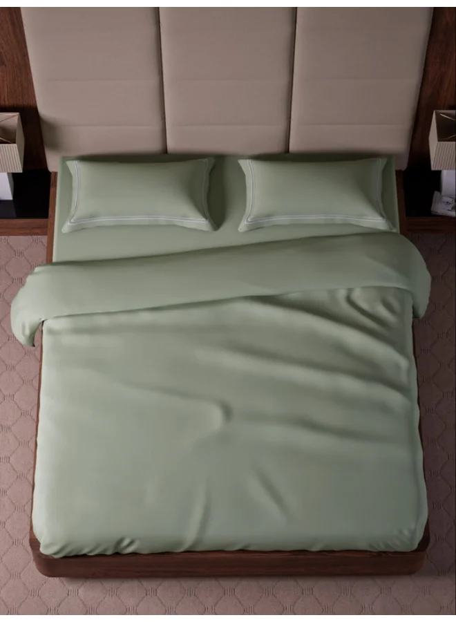 MULBERRY LIVING ملاءة سرير مقاس كوين (160x200 سم) من القطن 100%، 500 غرزة، بلون أخضر شاي، مع غطائي وسادة (50x75 سم)