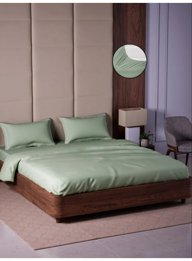 MULBERRY LIVING 100% Cotton - 500Tc Opulent Hue Queen Size (160X200 Cms) Fitted Bedsheet With 2 Pillow Covers (50X75 Cm) - Tea Green