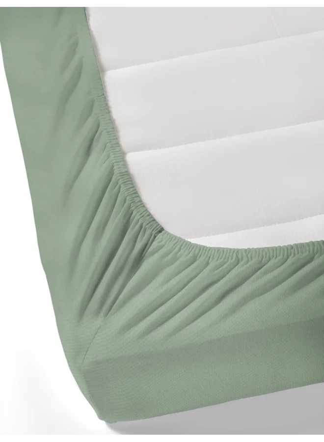 MULBERRY LIVING ملاءة سرير مقاس كوين (160x200 سم) من القطن 100%، 500 غرزة، بلون أخضر شاي، مع غطائي وسادة (50x75 سم)