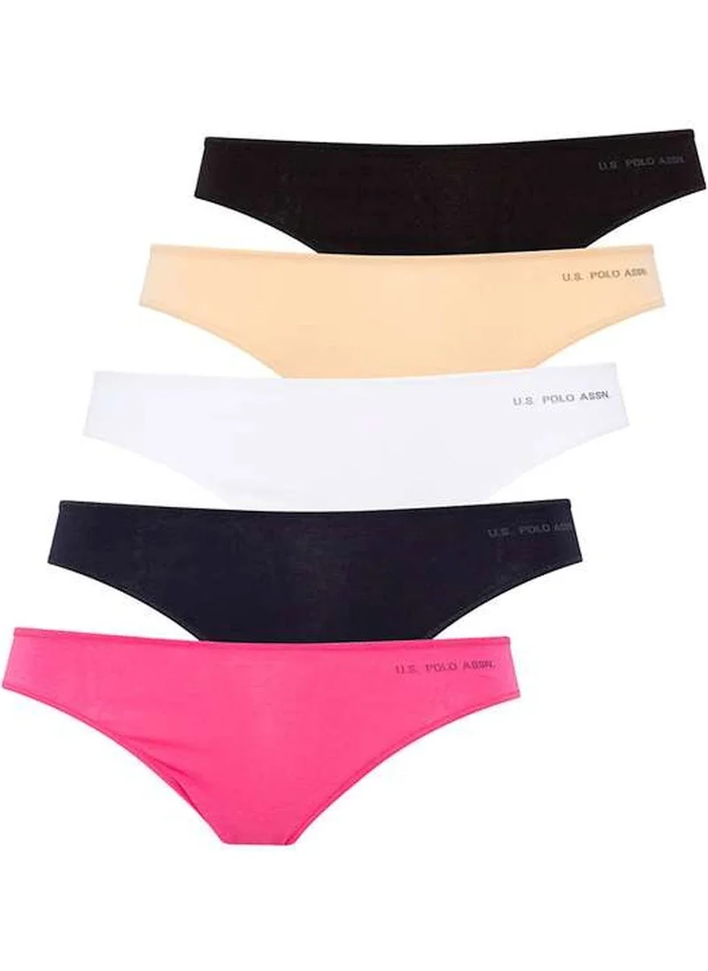 U.S. Polo Assn. 67006 Women's Black-Tan-White-Fuchsia-Navy Blue 5-Pack Elasticated Slip