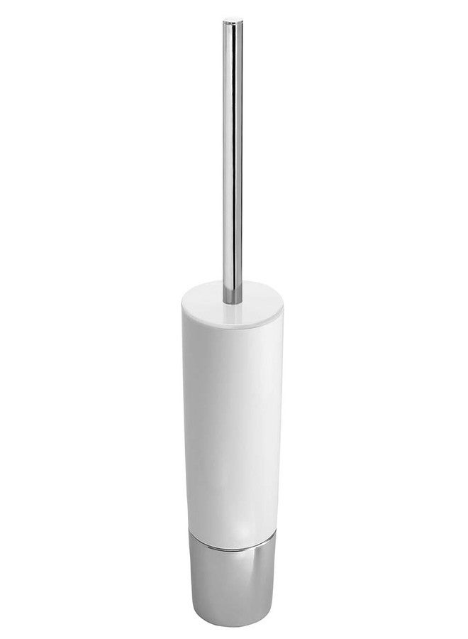 InterDesign iDesign 99000 Duetto Plastic Toilet Bowl Brush and Holder, Slim Set for Bathroom Cleaning and Storage, 4" x 4" x 17.2", White and Chrome - Image 1