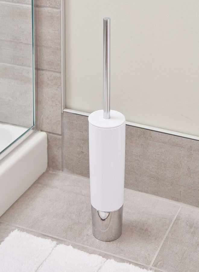 InterDesign iDesign 99000 Duetto Plastic Toilet Bowl Brush and Holder, Slim Set for Bathroom Cleaning and Storage, 4" x 4" x 17.2", White and Chrome - Image 2