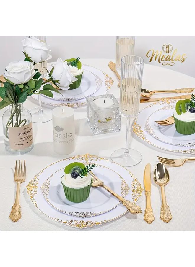 80pcs Heavy Duty Golden Plated Plastic Dessert Plates Cutlery Set Elegant Round Tableware - Image 3
