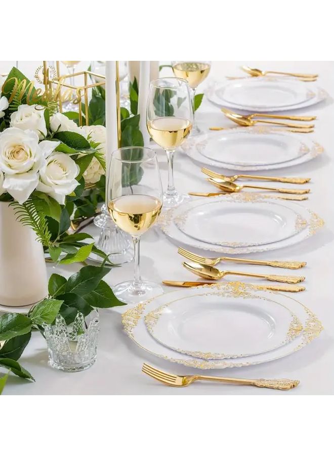 80pcs Heavy Duty Golden Plated Plastic Dessert Plates Cutlery Set Elegant Round Tableware - Image 5