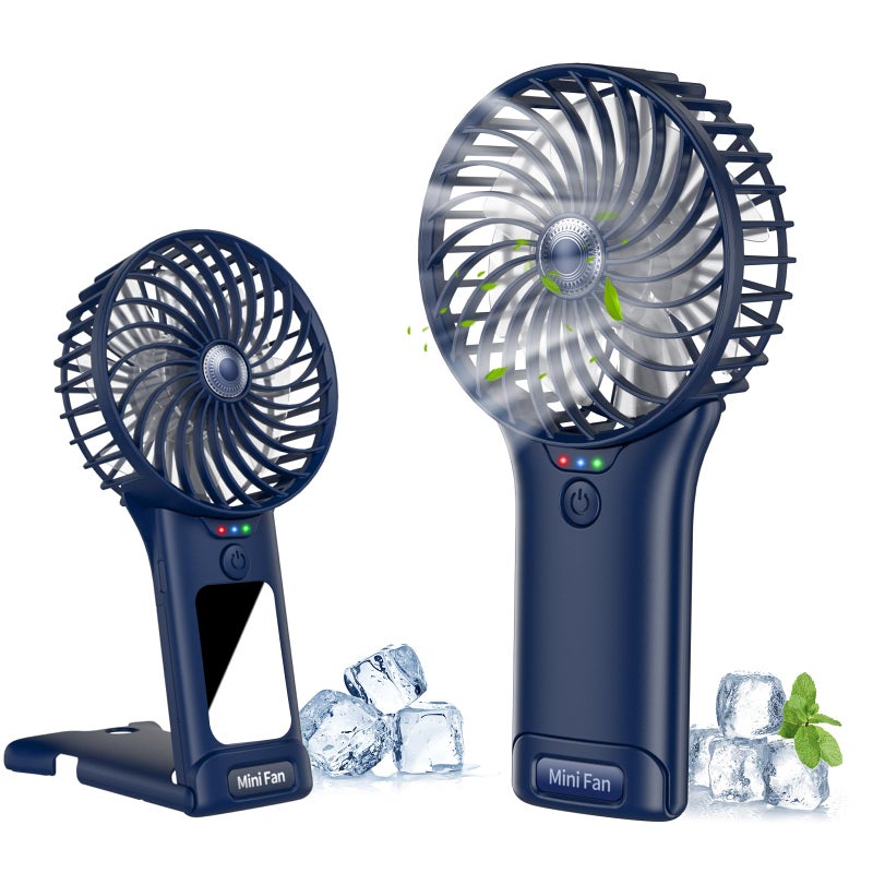 Handheld Fan USB Rechargeable Mini Portable Fan Personal Small Silent Hand Fan 4 Speeds with Mirror Battery Operated Table Desk Fan for Office Outdoor Home Travel Dark Blue