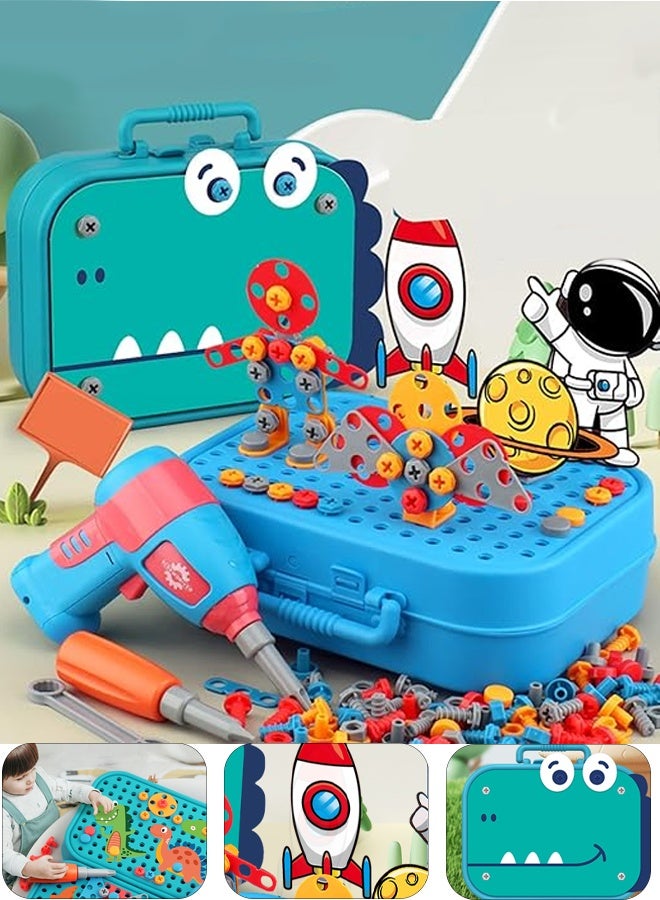 Berma Baby 351 Pieces Tool Box with Drill  Magic Toy Tool Box Astronaut Set, Astronaut Repair Tool Box Toy, Kids Puzzle Assembly Tool Box, Suitable for Children Ages 3-12 (Blue) - Image 1