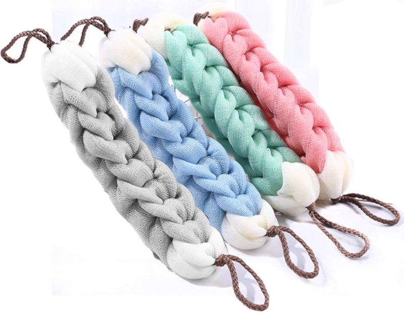 AARainbow 4 Packs Long Stretch Back Sponge with Rope Handles Back Scrubber Body Sponges for Bathing, Bath Shower Mesh Sponge Body Deep Cleaning for Men & Women (Blue+Grey+Green+Pink)