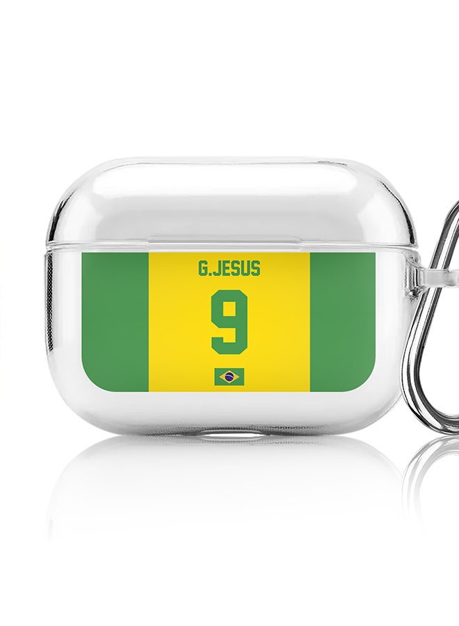 Stylizedd Classic Clear printed Case for Apple Airpods Pro Soft TPU Gel Thin Transparent Flexible Cover [Designed for Apple Airpods Pro] - Football Team - Brazil, Player Name - G.Jesus - Image 1