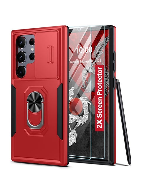 Case Compatible Samsung Galaxy S24 Ultra Case, [Built-in Sliding Camera Protector and Rotatable Stand][2* Screen Protectors] Military Grade Shock and Scratch Resistant Case