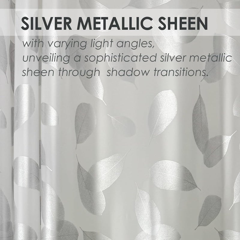 TRIMENGO Plastic Shower Curtain Liner, Waterproof Printed PEVA Shower Curtain with Design, Silver Leaf Pattern, Rustproof Grommets, Standard Size 70x72 Bathtub Curtain for Bathroom (Pack of 1) - Image 4