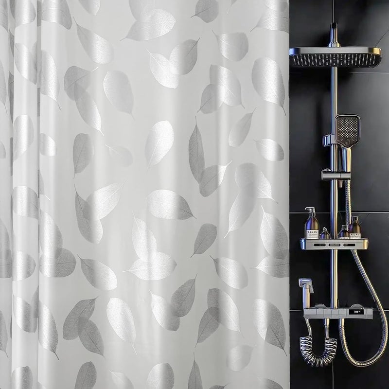 TRIMENGO Plastic Shower Curtain Liner, Waterproof Printed PEVA Shower Curtain with Design, Silver Leaf Pattern, Rustproof Grommets, Standard Size 70x72 Bathtub Curtain for Bathroom (Pack of 1) - Image 1