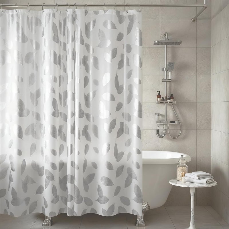 TRIMENGO Plastic Shower Curtain Liner, Waterproof Printed PEVA Shower Curtain with Design, Silver Leaf Pattern, Rustproof Grommets, Standard Size 70x72 Bathtub Curtain for Bathroom (Pack of 1) - Image 2