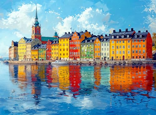 Cross & Glory Cross Glory The Harbor That Remembered Color 1000 Piece Jigsaw Puzzle for Adults Vibrant Stockholm Harbor Scene Premium Quality Puzzle 1000 Pieces for Adults - Image 1