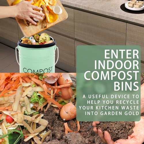 Vipush Compost Bin Kitchen Countertop Composter with lid – Small Compost ContainerI Includes Inner Compost Bucket Liner & Charcoal Filter, Green - Image 3