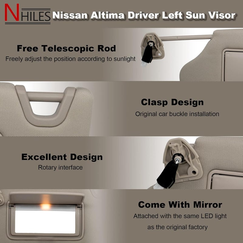 Solid anti-deform Left Driver Side Sun Visor Compatible with Nissan Altima 2013 2014 2015 2016 2017 2018 with Light Switch 96401-3TA2A Beige Consistent single item quality - Image 3