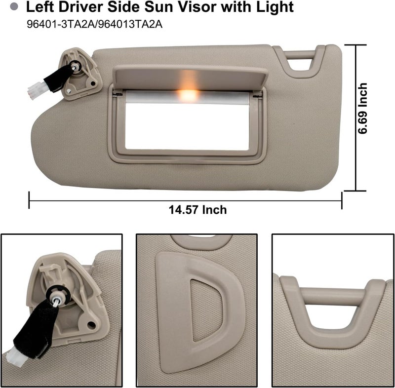 Solid anti-deform Left Driver Side Sun Visor Compatible with Nissan Altima 2013 2014 2015 2016 2017 2018 with Light Switch 96401-3TA2A Beige Consistent single item quality - Image 4