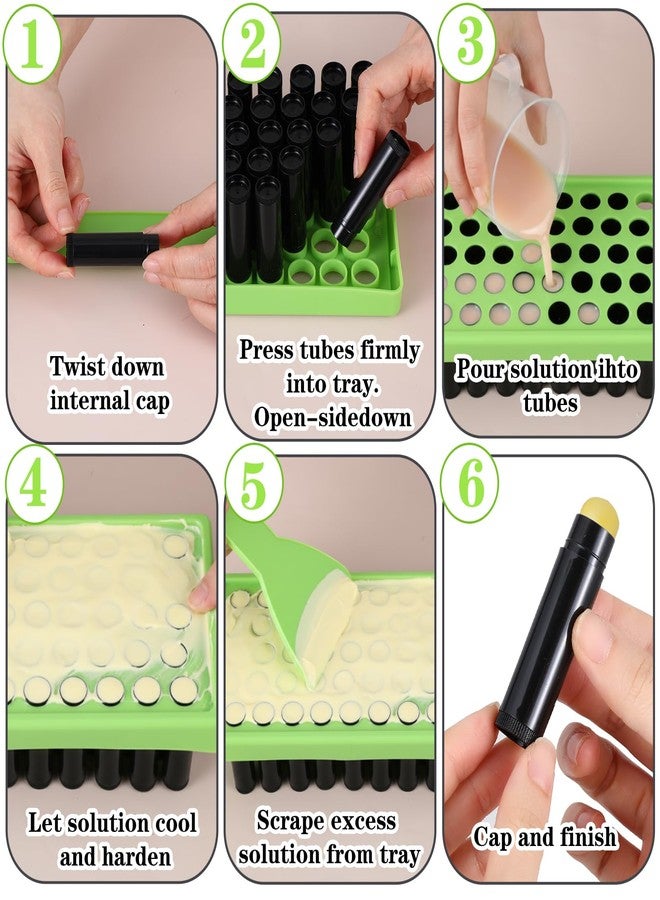 Caeuiciw 150 Packs Black Plastic Lip Balm Tubes 5ml/5g Black Lip Balm Containers, Tubes Empty with Filling Tray and Spatula, Rotating Type Refill Lips with Cap for DIY - Image 4