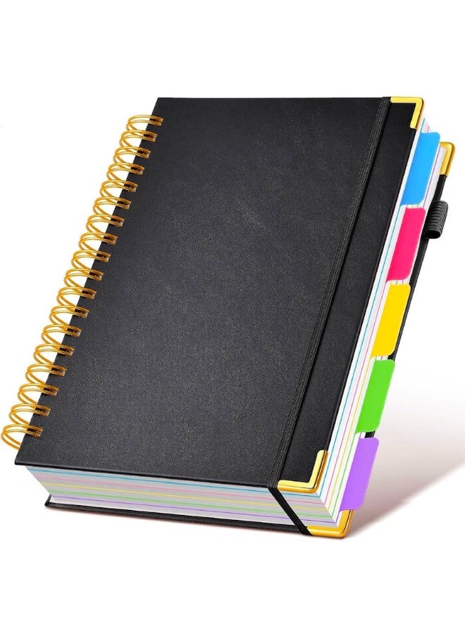 SUZZ B5 Hardcover Spiral Notebook journal with Removable Dividers Tabs, 300 Pages Leather 5 Subject Notebook College Ruled, 8x10 Large Notebooks for Work School Note taking, Lined Journal for Men and Women, Black - Image 1
