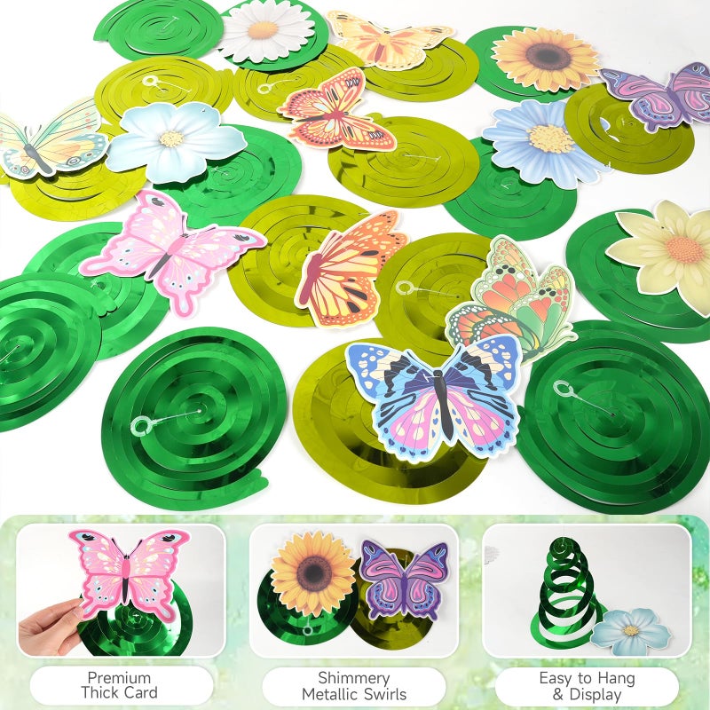 VABAMNA 33pcs Spring Hanging Decorations for Home, Flower Butterfly Hanging Swirl Streamers for Spring Summer Easter Flower Butterfly Themed Birthday Party Classroom Decorations - Image 2