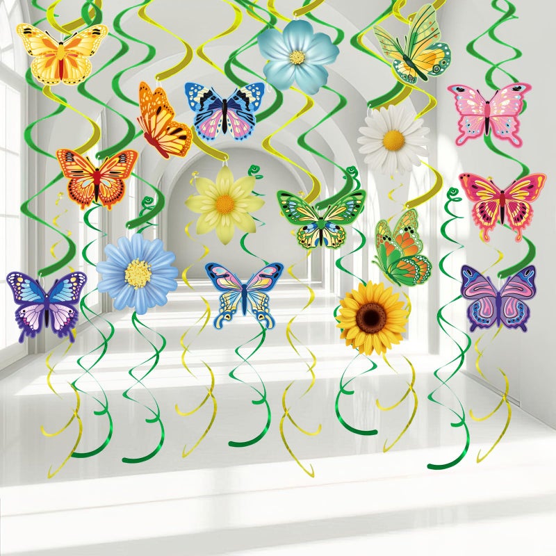 VABAMNA 33pcs Spring Hanging Decorations for Home, Flower Butterfly Hanging Swirl Streamers for Spring Summer Easter Flower Butterfly Themed Birthday Party Classroom Decorations - Image 1