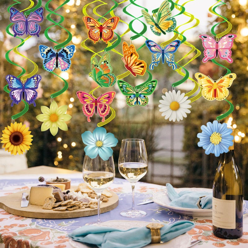 VABAMNA 33pcs Spring Hanging Decorations for Home, Flower Butterfly Hanging Swirl Streamers for Spring Summer Easter Flower Butterfly Themed Birthday Party Classroom Decorations - Image 5
