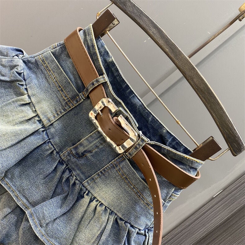 Girls' 2026 Spring/ Denim Skirt Korean Style Ruffled Tiered Skirt Elastic Waist A-Line Skirt - Image 3