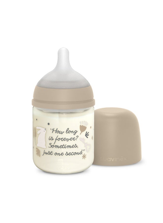 SUAVINEX Glass Baby Feeding Bottle with Slow-Flow Physiological Nipple Teat, Mimics Natural Breastfeeding Experience, +0 Months 120ml - Beige - Image 1