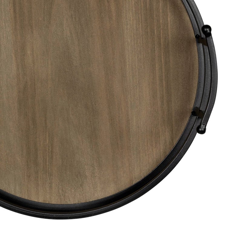 Stratton Home Decor Metal and Wood Round Tray | Wooden Coffee Table Tray Decor for Empty Table Surfaces | Decorative Round Serving Tray with Handles - Image 3