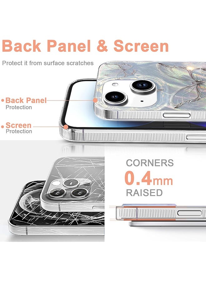 Wffo Compatible for iPhone 13 Case Case - Shiny Silver Butterfly Design - Feather Yarn Style Phone Case - TPU Shockproof Protective Phone Case - Sleek and Simple - Silver - Image 4