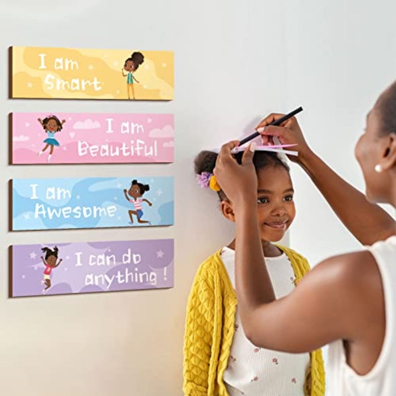 4 Pcs Girls Room Signs Decor Motivational Black Girl Wall Art Rustic Wall Hanging Plaque Motivational Wooden Decor Inspirational Positive Plaque for Tween Girls Home Bedroom Multicolor - Image 5