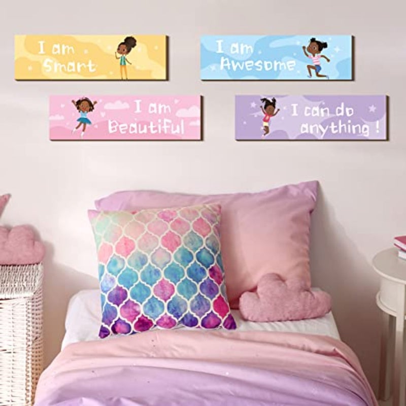 4 Pcs Girls Room Signs Decor Motivational Black Girl Wall Art Rustic Wall Hanging Plaque Motivational Wooden Decor Inspirational Positive Plaque for Tween Girls Home Bedroom Multicolor - Image 4