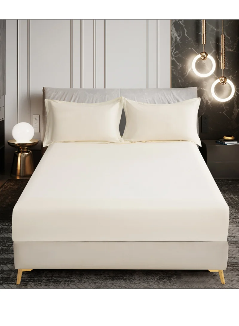 Donetella Bedding Fitted Sheet - Fits 150x200 Cm Bed For Queen Bed 3 Pcs (1 Fitted Sheet and 2 Pillowcases) - 30 Cm Deep Pocket - Solid Bed Sheet