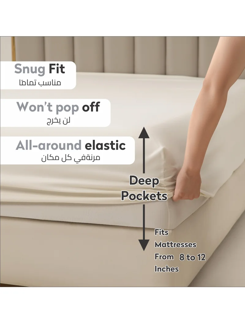 Donetella Bedding Fitted Sheet - Fits 150x200 Cm Bed For Queen Bed 3 Pcs (1 Fitted Sheet and 2 Pillowcases) - 30 Cm Deep Pocket - Solid Bed Sheet