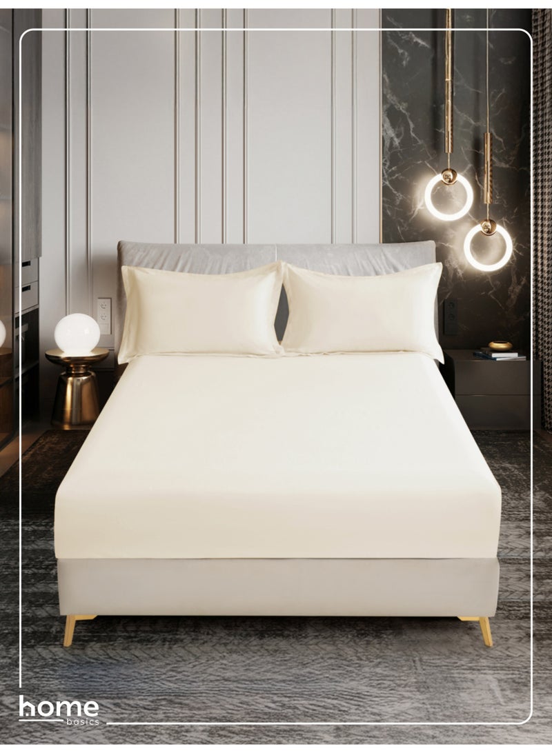 Donetella Bedding Fitted Sheet - Fits 150x200 Cm Bed For Queen Bed 3 Pcs (1 Fitted Sheet and 2 Pillowcases) - 30 Cm Deep Pocket - Solid Bed Sheet - Image 1