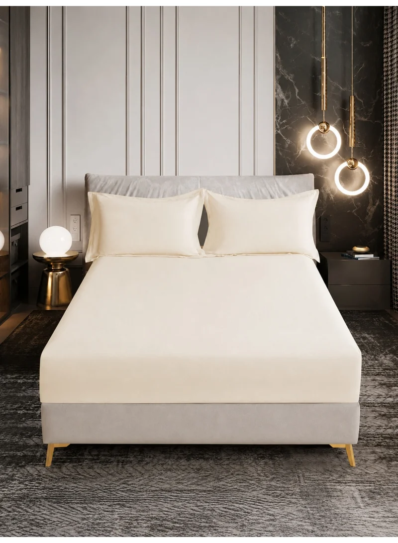 Donetella Bedding Fitted Sheet - Fits 150x200 Cm Bed For Queen Bed 3 Pcs (1 Fitted Sheet and 2 Pillowcases) - 30 Cm Deep Pocket - Solid Bed Sheet